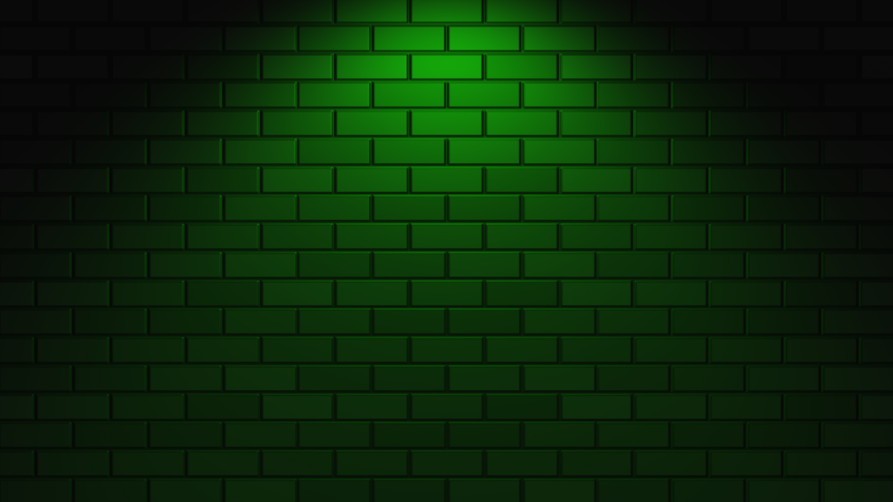 Green neon light on empty brick wall with copy space